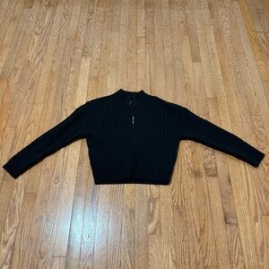 Forever 21 Black Ribbed Quater Zip Knit Sweater - Size Large